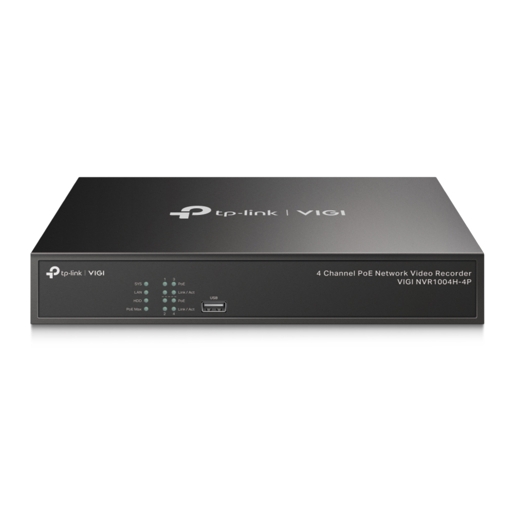 TP-Link  4 Channel Network Video Recorder "VIGI NVR1004H-4P", 1xSATA up to 10TB, 4x Ports PoE+, Budg
