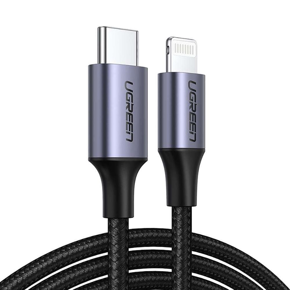 UGREEN Cable Type-C to Lightning MFI, 3A, 1.5M Shell Braided, US304, Black