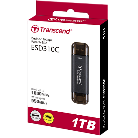 Внешний портативный SSD накопитель Transcend ESD310C, 1 ТБ, Чёрный (TS1TESD310C)
