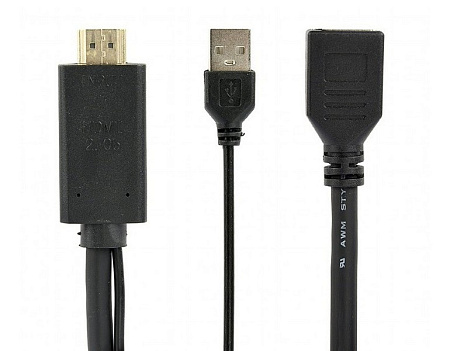 Видеоадаптер Cablexpert A-HDMIM-DPF-01, HDMI (M) - DisplayPort, USB Type-A, 0,1м, Чёрный
