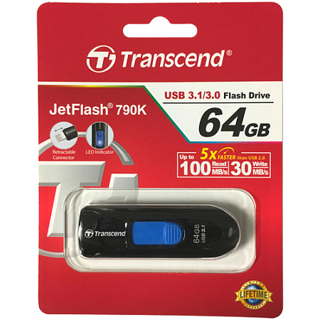 USB Flash накопитель Transcend JetFlash 790, 64Гб, Чёрный