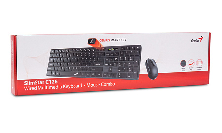 Клавиатура и мышь Genius SlimStar C126, Проводное, Чёрный