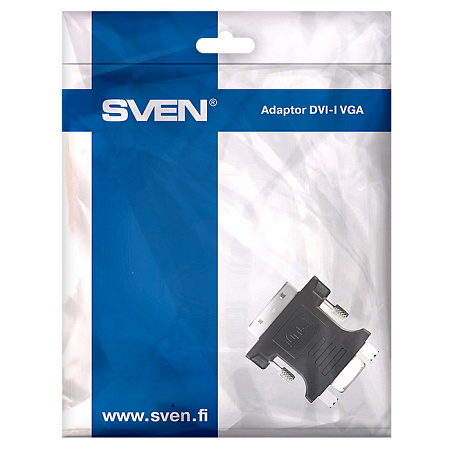 Видеоадаптер SVEN SV-015534, DVI-I (M) - VGA D-Sub (F), Чёрный
