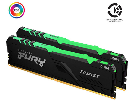 Оперативная память Kingston FURY Beast RGB, DDR4 SDRAM, 3200 МГц, 32Гб, KF432C16BB1AK2/32