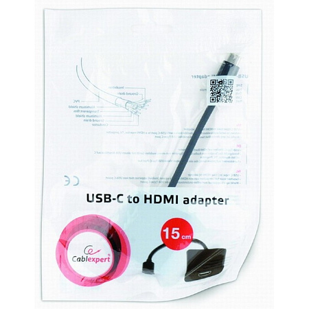 Видеоадаптер Cablexpert A-CM-HDMIF-01, Type-C - HDMI (F), 0,15м, Чёрный