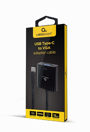 Видеокабель Cablexpert A-CM-VGAF-01, USB 3.1 Type-C (M) - VGA 15-pin (F), 0.15 м, Чёрный