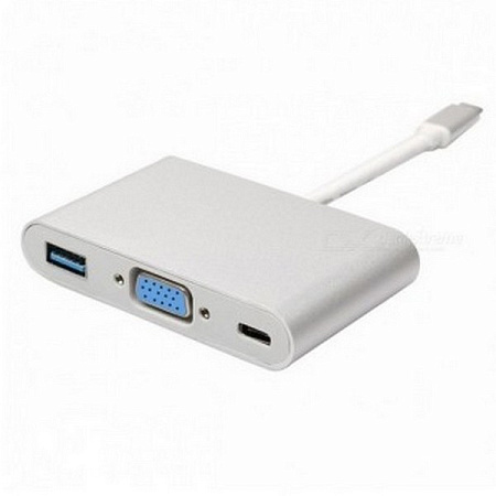 Видеоадаптер APC Electronic APC-631011, USB Type-C (F) - VGA + USB3.0 + TYPE C, 0,15м, Белый