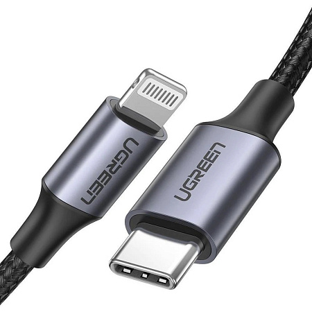 UGREEN Cable Type-C to Lightning MFI, 3A, 1.5M Shell Braided, US304, Black