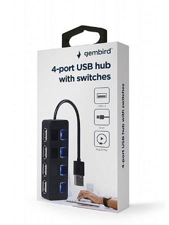 USB-концентратор Gembird UHB-U2P4-05, Чёрный