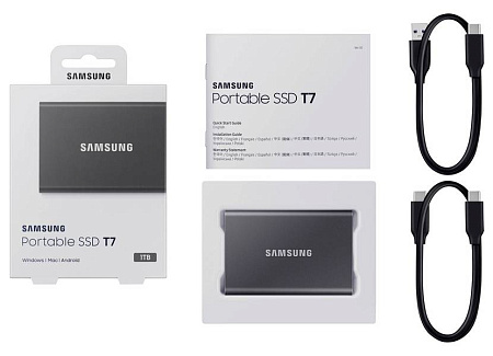 Внешний портативный SSD-накопитель Samsung Portable SSD T7,  1 TB, Grey (MU-PC1T0T/WW)