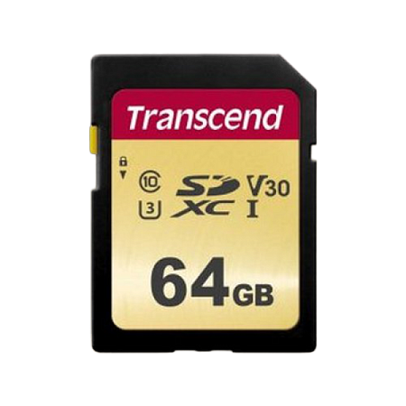 Карта памяти Transcend SDXC Class 10, 64Гб (TS64GSDC500S)