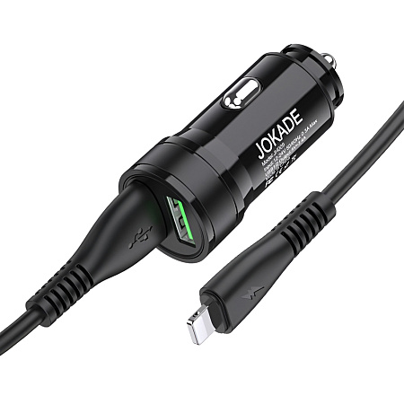 Jokade Car Charger 2*USB-A with Cable USB-A to Lightning 3.4A JH010, Black