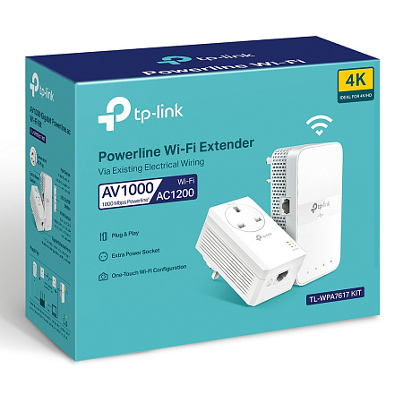 Wi-Fi + Powerline адаптер TP-LINK TL-WPA7617 KIT, AV1000, 1000 Мбит/с, Белый