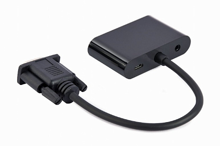 Переходник Cablexpert A-VGA-HDMI-02, VGA D-Sub (M) - HDMI (F) + VGA, 0.15 м, Чёрный