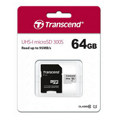 Карта памяти Transcend MicroSDXC Class 10, 64Гб (TS64GUSD300S)