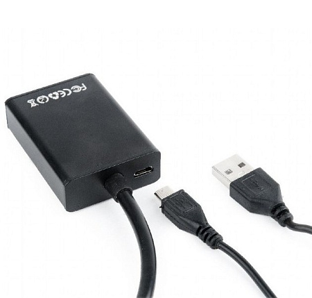 Видео/Audio конвертер Cablexpert A-VGA-HDMI-01, VGA D-Sub + 3.5 mm Jack - HDMI (F), 0,15м, Чёрный