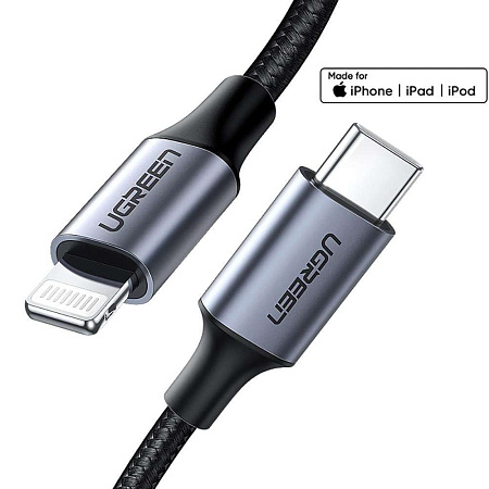 UGREEN Cable Type-C to Lightning MFI, 3A, 1.5M Shell Braided, US304, Black
