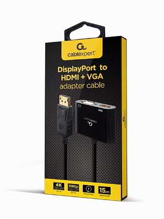 Переходник Cablexpert A-DPM-HDMIFVGAF-01, DisplayPort (M) - HDMI (F) + VGA (F), 0.1 м, Чёрный
