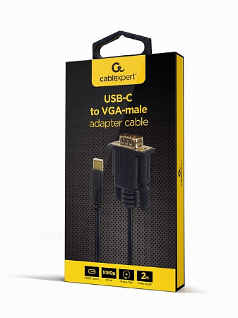 Видеокабель Cablexpert A-CM-VGAM-01, USB Type-C (M) - VGA (M), 0.15 м, Чёрный