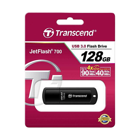 USB Flash накопитель Transcend JetFlash 700, 128Гб, Чёрный