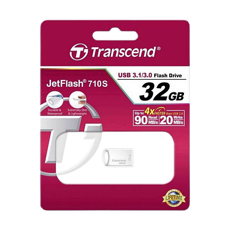 USB Flash накопитель Transcend JetFlash 710, 32Гб, Серебристый