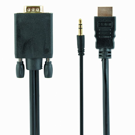 Видео кабель Cablexpert A-HDMI-VGA-03-6, HDMI (M) - VGA D-Sub + 3.5 mm Jack, 1,8м, Чёрный