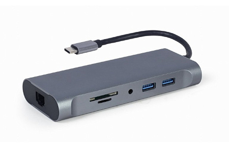 Видеоадаптер Cablexpert A-CM-COMBO7-01, USB Type-C - LAN, VGA, HDMI, USB Type-C, USB Type-A, SD card-reader, Серый