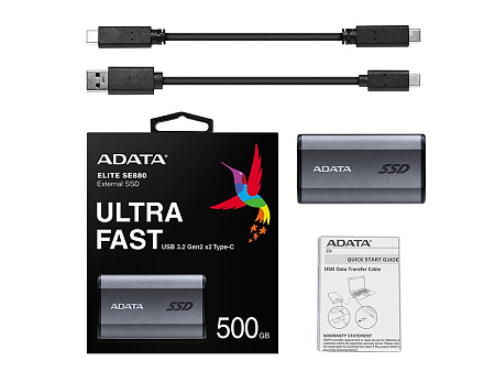 Внешний портативный SSD накопитель ADATA SE880, 500 ГБ, Серый (AELI-SE880-500GCGY)