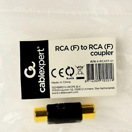 Аудио адаптер Cablexpert A-RCAFF-01, RCA (F) - RCA (F), Чёрный