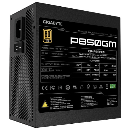 Блок питания для компьютеров Gigabyte GP-P850GM, 850Вт, ATX, Полностью модульный