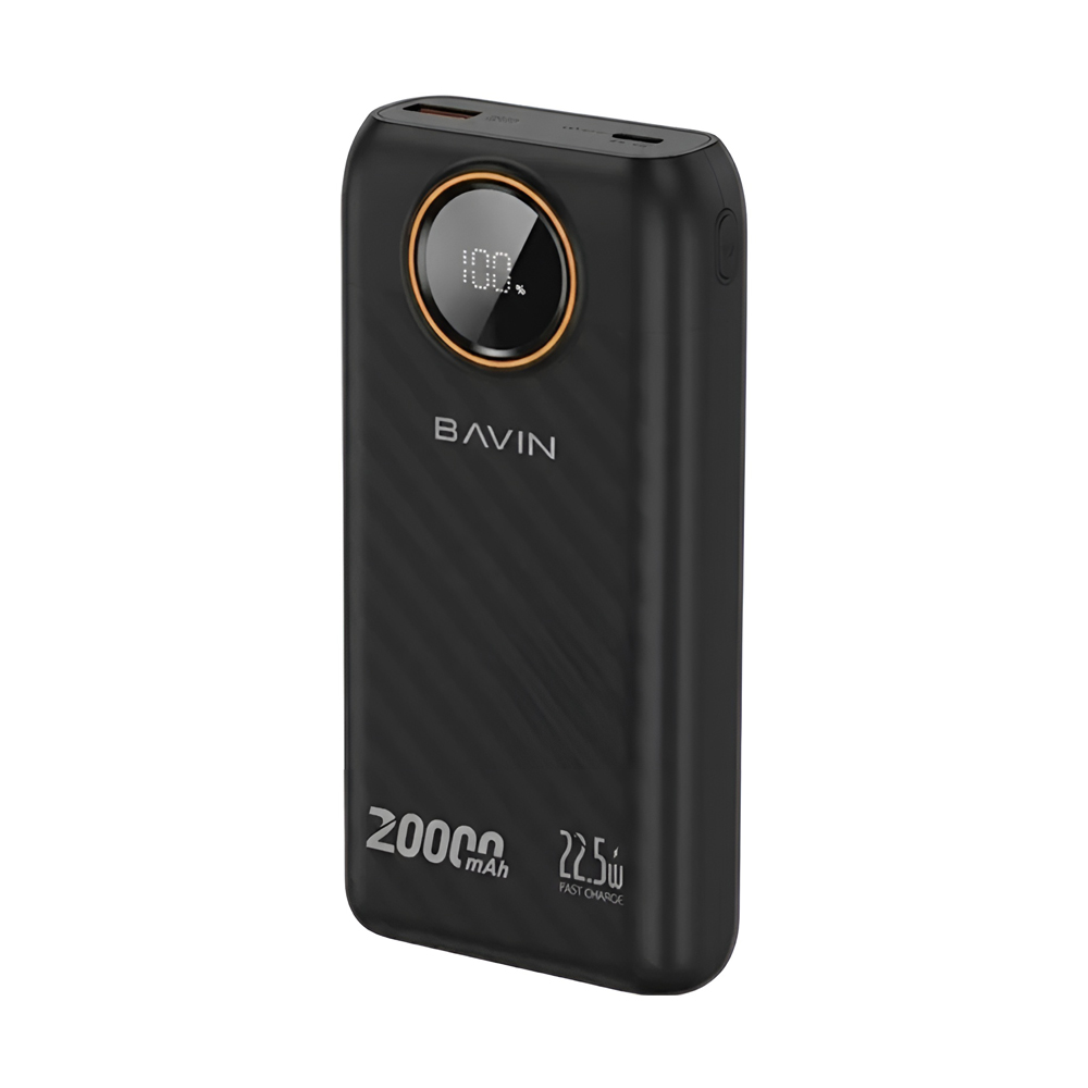 BAVIN Power Bank 20000mAh, 22.5W Fast Charging, Built-in Dual Cables, LED Display, Black