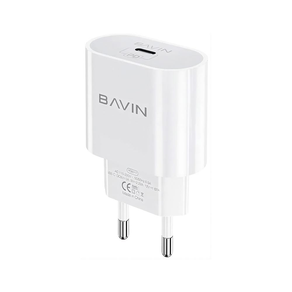 BAVIN Wall Charger PD 20W Fast Charge, Type-C Port, White