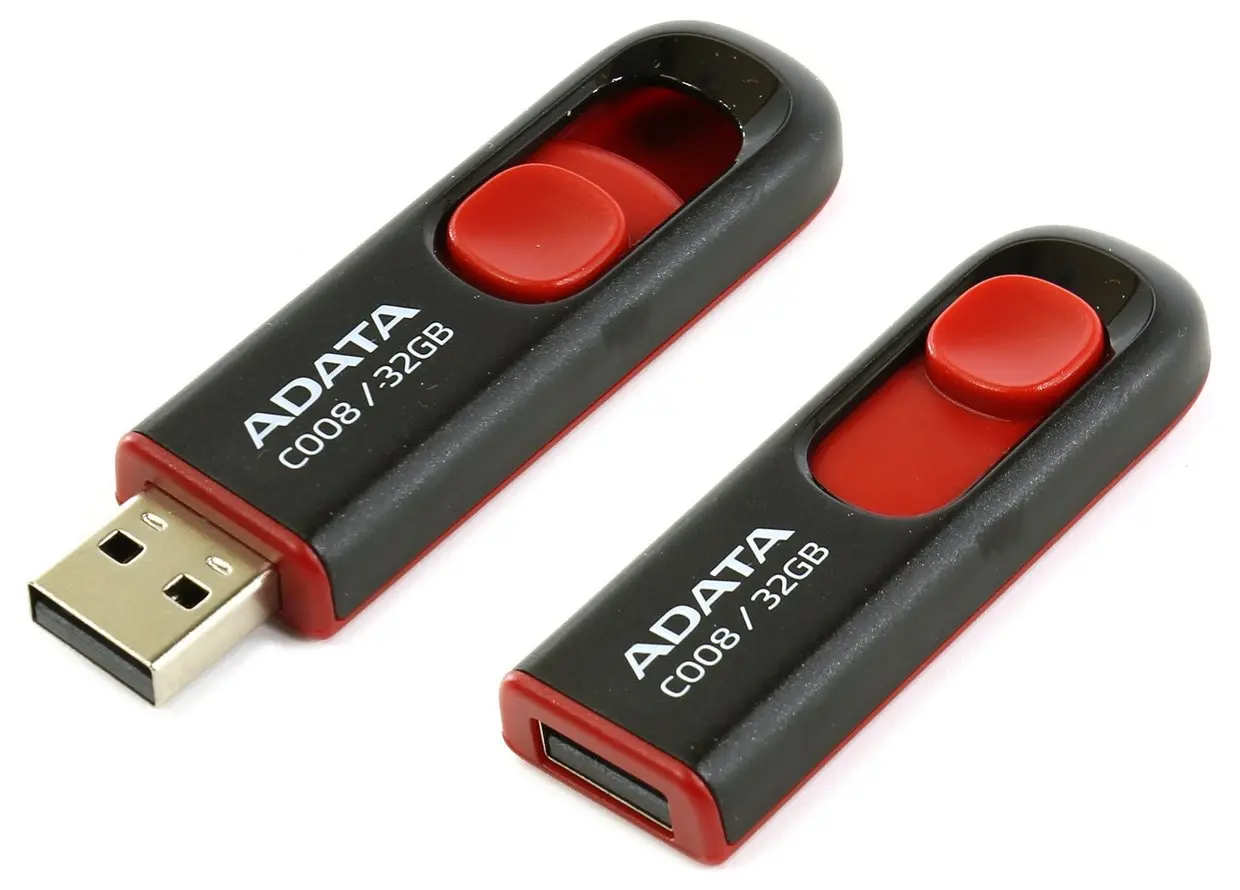 USB Flash накопитель ADATA C008, 32Гб, Черный/Красный
