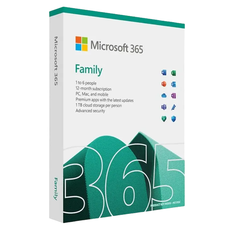 Office Pack M365 Family English Sub1YR Central / Eastern Europe Only Medialess P10