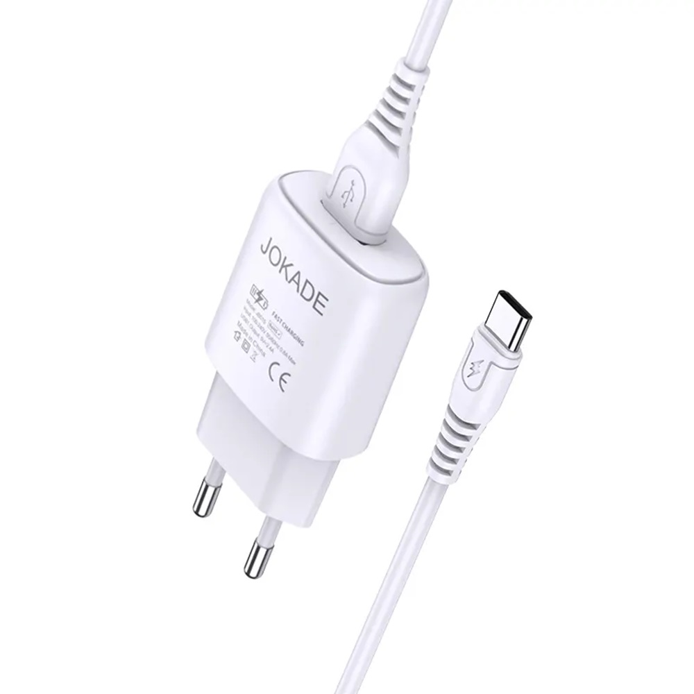 Jokade Wall Charger with Cable USB to Type-C Single Port 3A Kaer, White