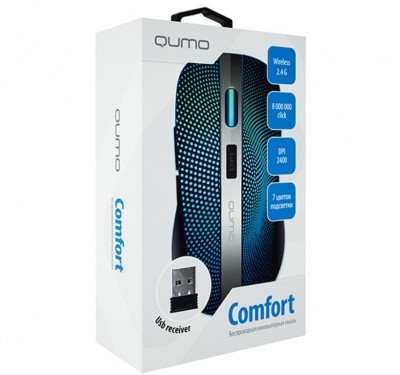 Wireless Mouse Office Comfort, Optical, 800-2400 dpi, 6 buttons, Ambidextrous, 600mAh, Black/Blue