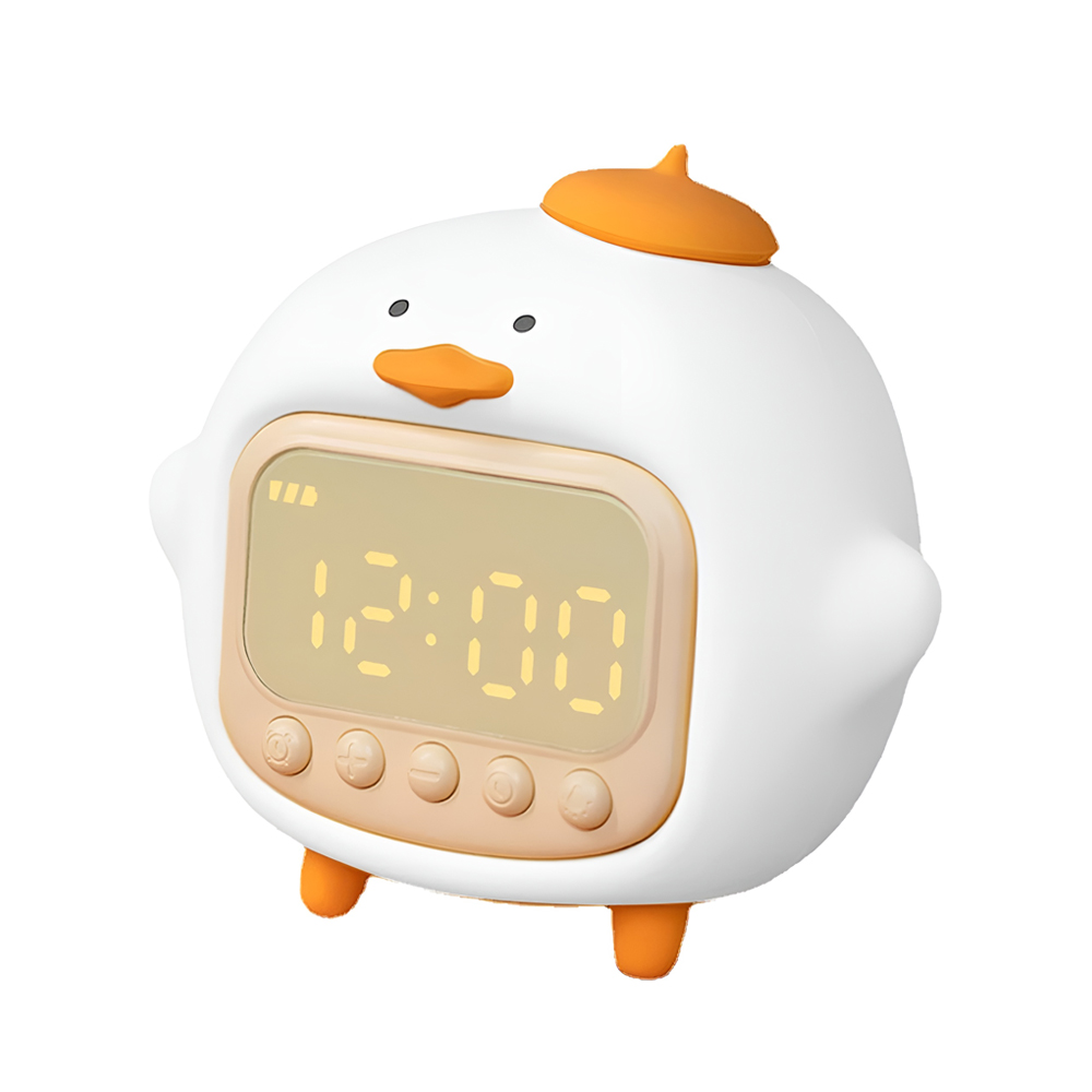Cute Series Night Light Alarm Clock Tapping Duck, White