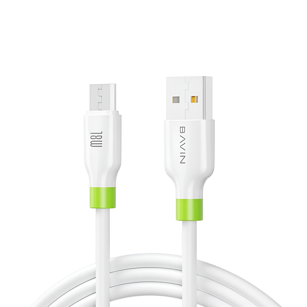BAVIN Charging & Data Cable USB to Micro-USB, Silicone, 1m, White