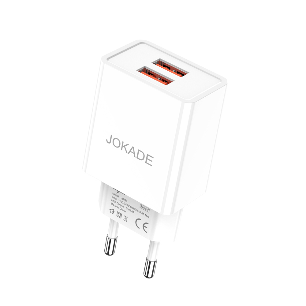 Jokade Wall Charger 2*USB-A 5A,20W JB120, White
