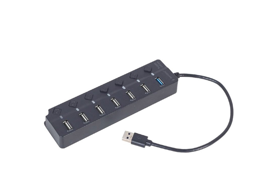 USB 2.0 Hub 7-port with switches, Gembird UHB-U3P1U2P6P-01, Black,usb ,micro ,iphone, 3.5, tupe-c, тюльпаны