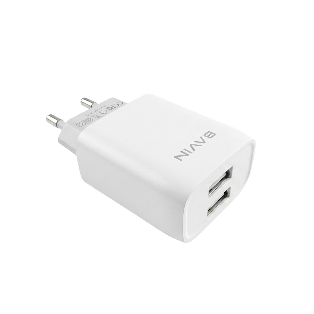 BAVIN Wall Charger Fast Charge, Dual USB Ports, 2.4A, 12W, White
