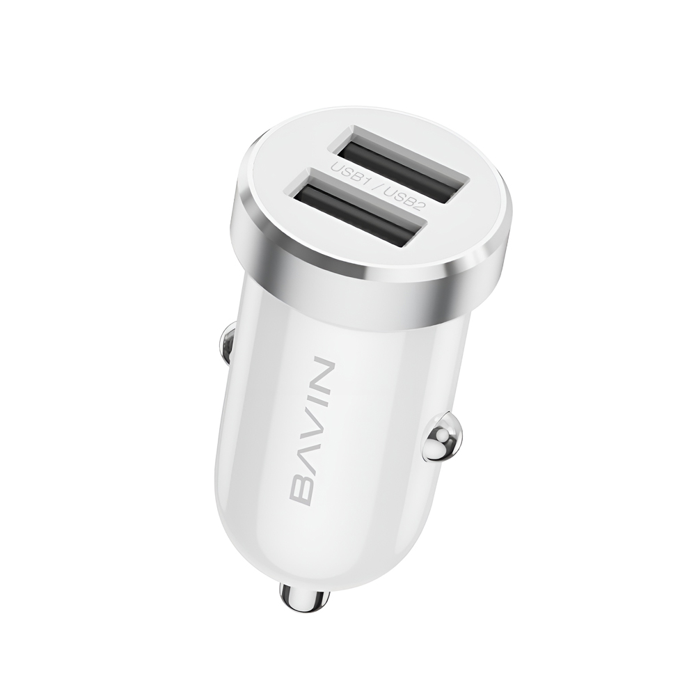 BAVIN Car Charger Dual USB Universal + Cable Type-C, 2.4A,12W, White