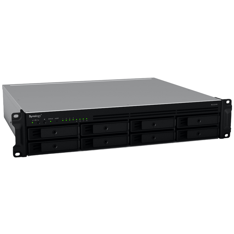SYNOLOGY "RS1221+", 8-bay, AMD Ryzen 4-core 2.2Ghz, 4Gb*1+1Slot, 4x1GbE, PCIe