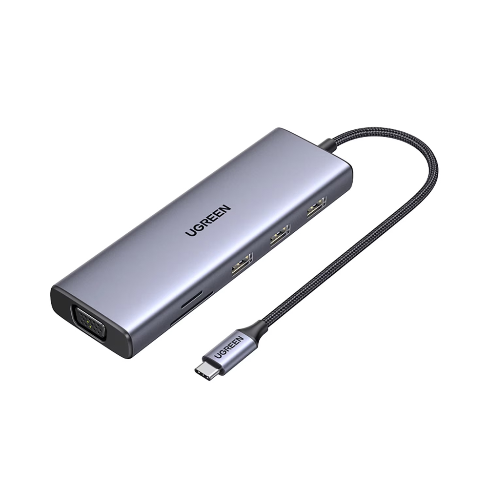 UGREEN HUB 9in1 USB-C to HDMI (4K@60Hz) + VGA+ 3*USB-A 3.0 + Gigabit RJ45 +SD/TF + PD 100W | CM498, Grey