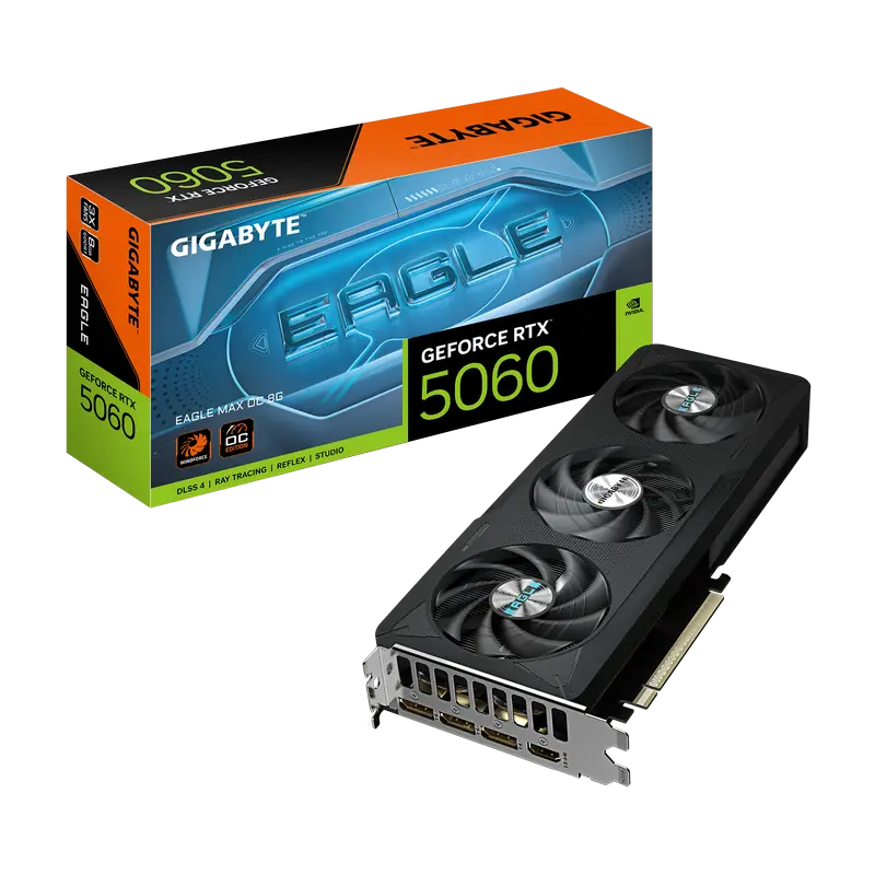 Видеокарта Gigabyte GV-N5060EAGLEMAX OC-8GD, 8GB GDDR7 128бит,процессоры ,оперативная память, ssd, M2, hdd, кейсы