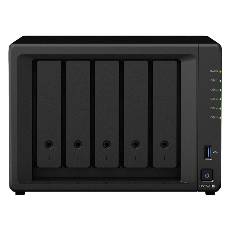 SYNOLOGY "DS1520+", 5-bay, Intel Celeron 4-core 2-2.7Ghz, 4Gb+4Gb*1, 4x1GbE, 2xM.2 NVMe