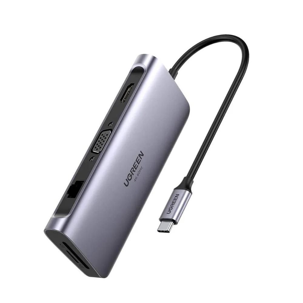 UGREEN Docking Station 10in1 USB-C to 1*HDMI 4K@30Hz + 1*VGA + 3*USB-A3.0 + 1*LAN + 1*SD + 1*TF + 3.5mm Losless + PD 100W | CM681, Gray