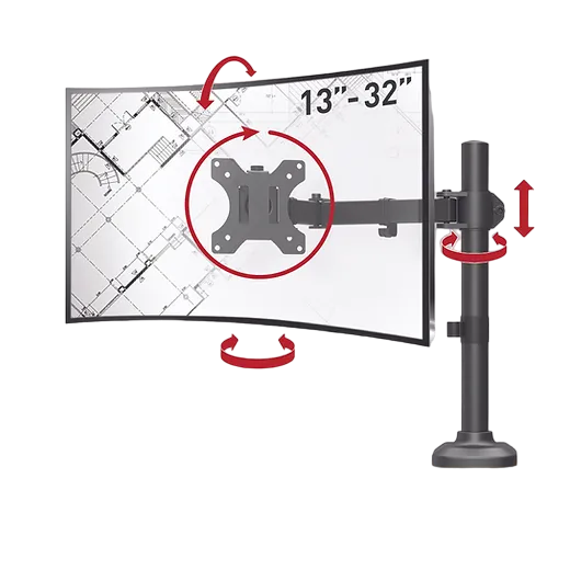 Table/desk stand for  monitor Barkan M121T, 13"-27", max.12kg, VESA: 75x75, 100x100