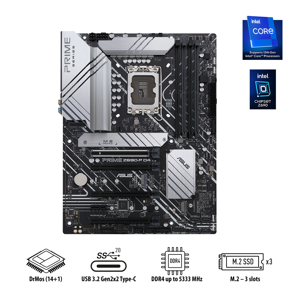 Материнская плата ASUS PRIME Z690-P D4, LGA1700, Intel Z690, ATX