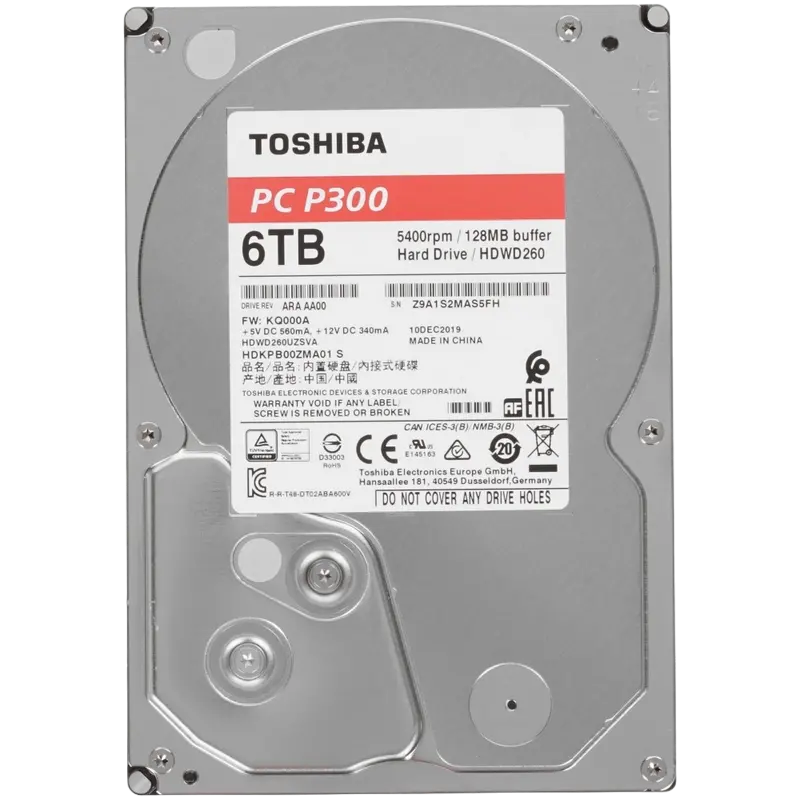 Жесткий диск Toshiba P300, 3.5", 6 ТБ <HDWD260UZSVA>